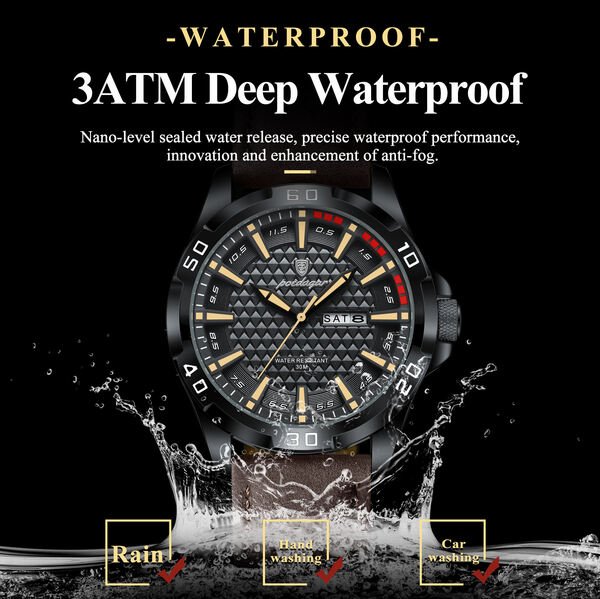 Poedagar 895B Waterproof Sport Leather Quartz Watch for Men-Blue - Image 3